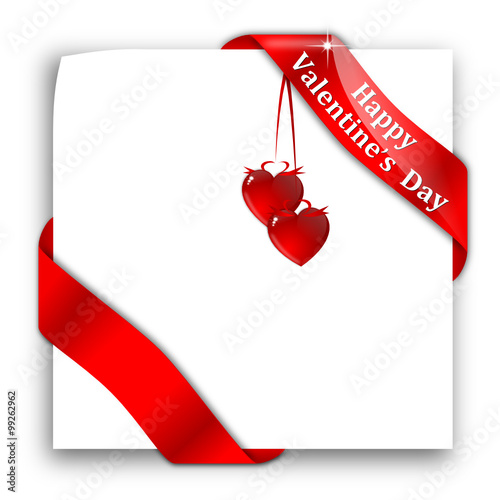 Red corner ribbon with the inscription "Happy Valentine's Day" and two hearts - vector svg