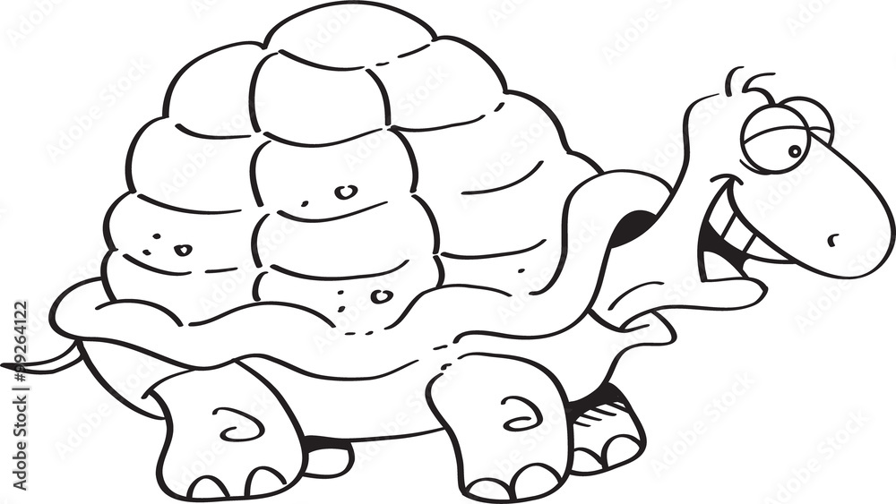 Black and white illustration of a happy turtle. Black and white illustration of a happy turtle.