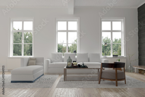 Light bright modern living room interior