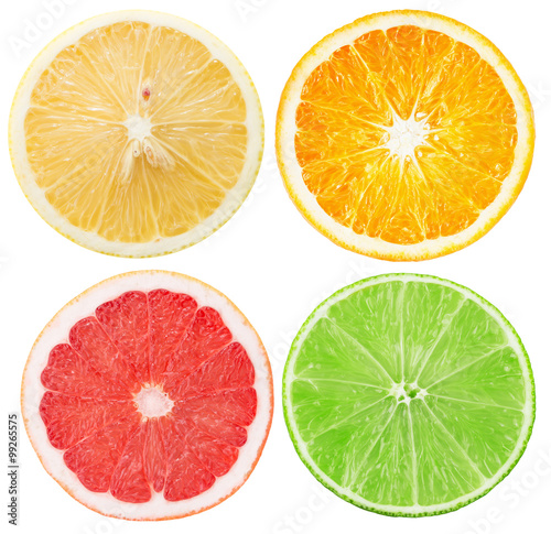 collection of citrus slices isolated on the white background