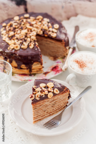 A Slice of Chocolate  Hazelnut and Cottage Cheese Crepe Cake