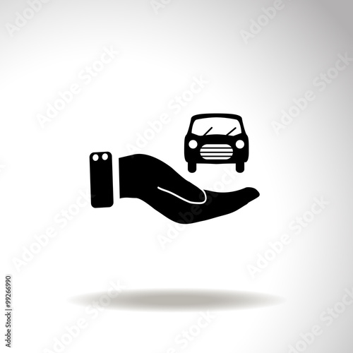 Hand and car vector icon.