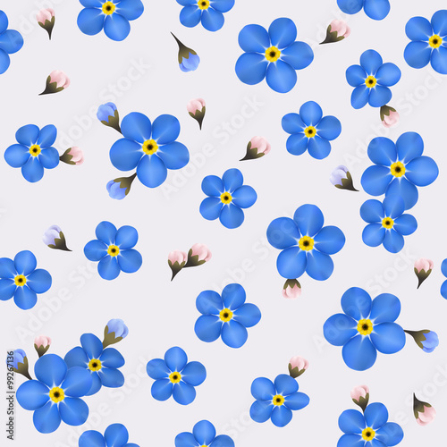 Fototapeta Naklejka Na Ścianę i Meble -  Summer seamless pattern with blue forget-me-nots