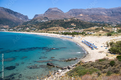 Plakias beach. Crete island, Greece. Plakias is a village on the south coast of the Greek island of Crete, in the Rethymno regional unit.