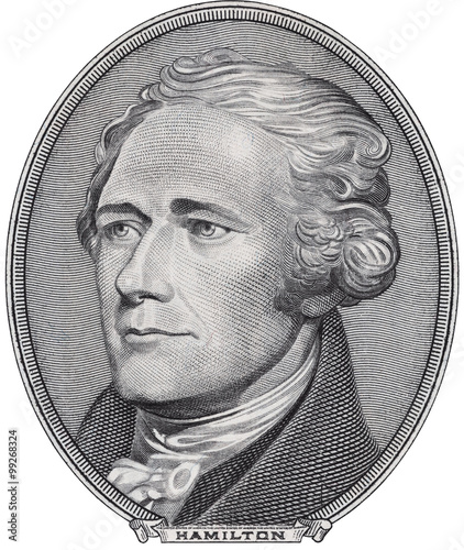 Alexander Hamilton face on ten dollar bill isolated, 10 usd, united states money closeup