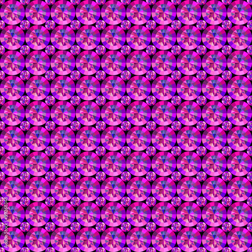 Pattern of precious stones in pink- lilac color/on a black background