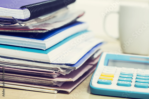 Business table with calculator