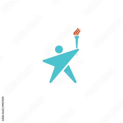 Leader human logo torch fire, man silhouette shaped star mockup logotype, sport champion icon