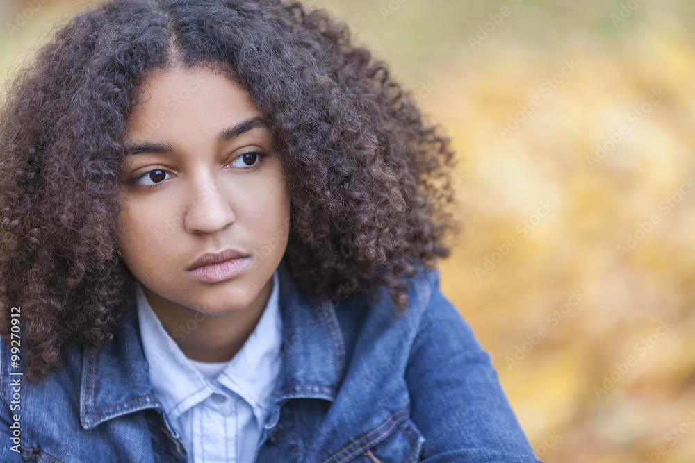 Sad Mixed Race African American Teenager Woman Sad Mixed Race African American Teenager Woman