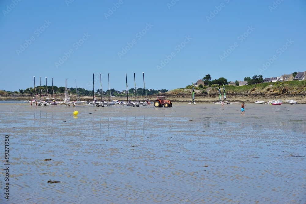 The seaside beach resort town of Lancieux on the Atlantic Ocean on the northern coast of Brittany in the Cotes d Armor in France The seaside beach resort town of Lancieux on the Atlantic Ocean on the northern coast of Brittany in the Cotes d Armor in France