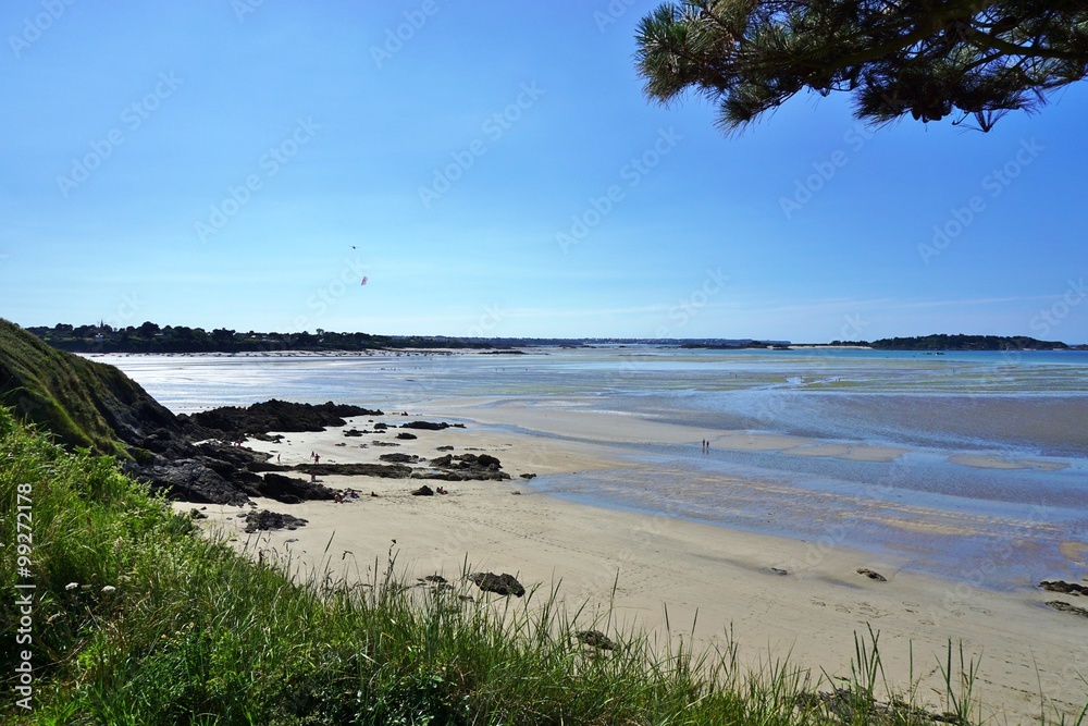 The seaside beach resort town of Lancieux on the Atlantic Ocean on the northern coast of Brittany in the Cotes d Armor in France