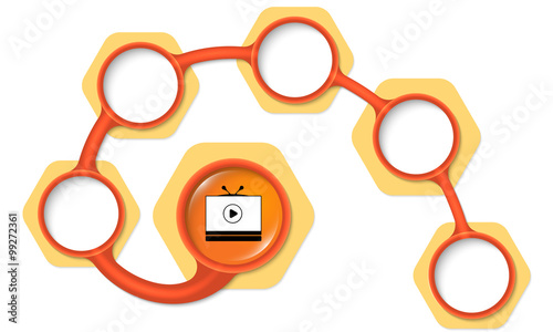 Red circular text boxes for your text and tv icon
