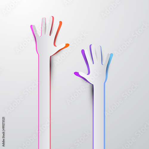 Voting Hand - Paper Cut Palm Hands Vector Illustration