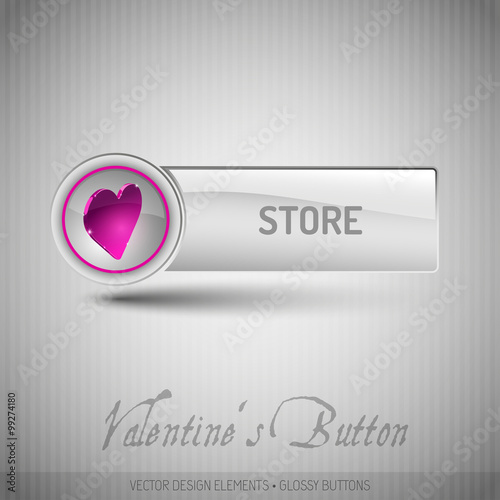 Vector button with pink heart. Modern design elements with valen