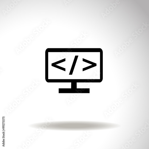 Code flat icon on computer. Programming language © skarida