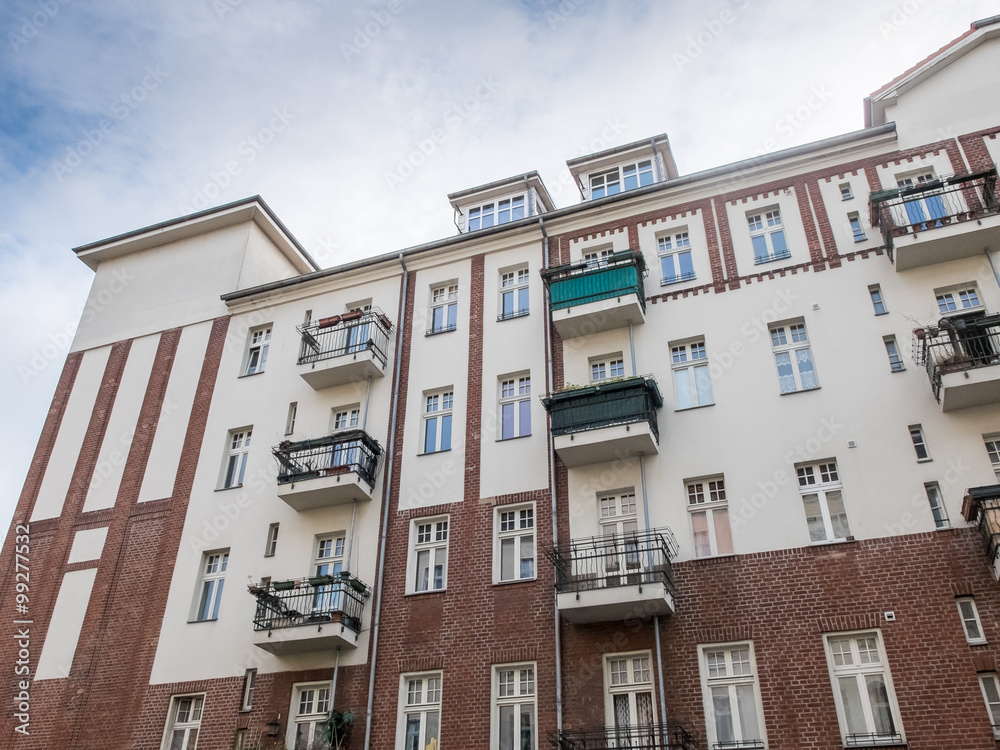 Naklejka premium Renovated Apartment Building with Small Balconies