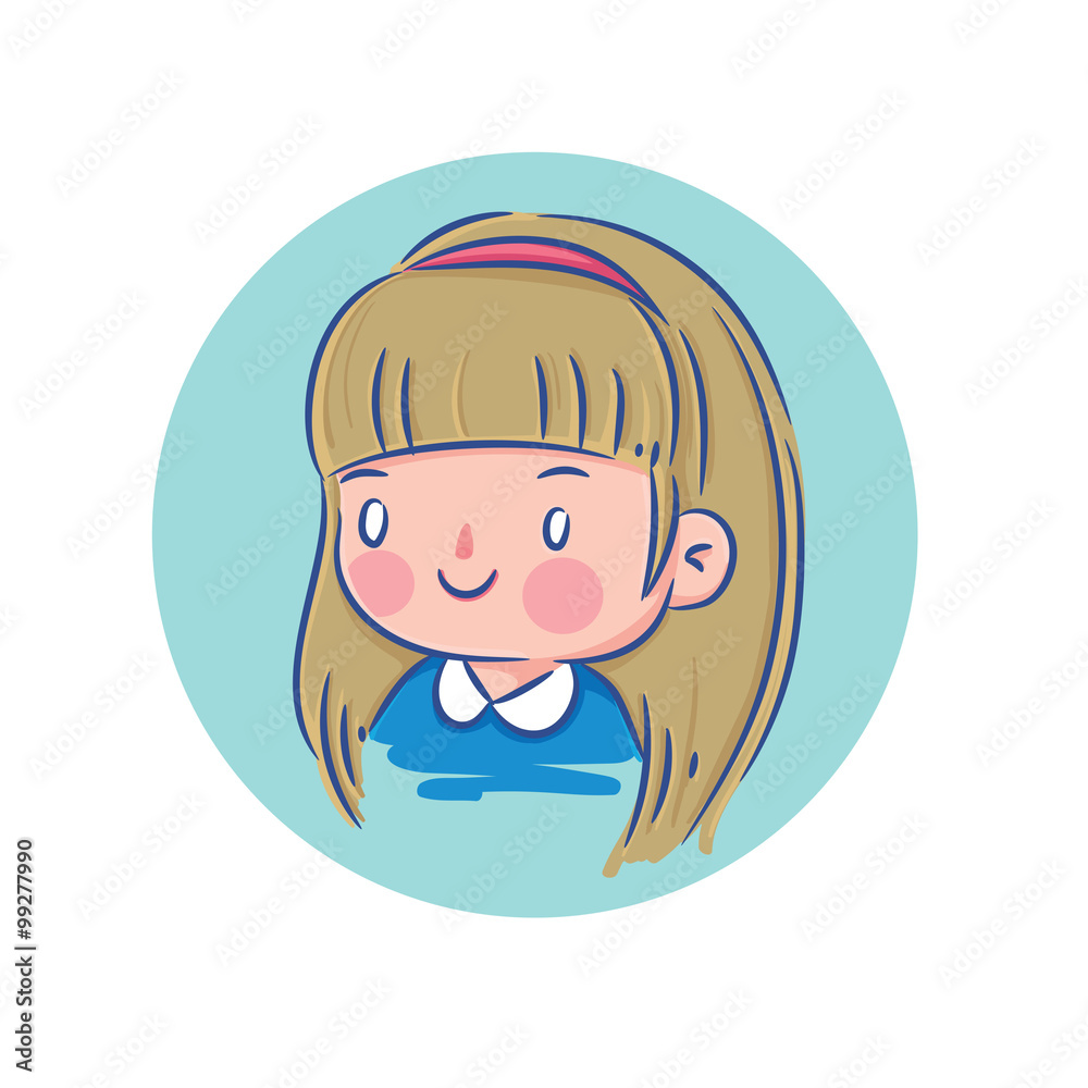 Vector Illustration of Happy Little Girl with Blond Hair in Blue Shirt, Cartoon Character Profile Picture