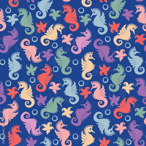 Seamless pattern cute seahorses.