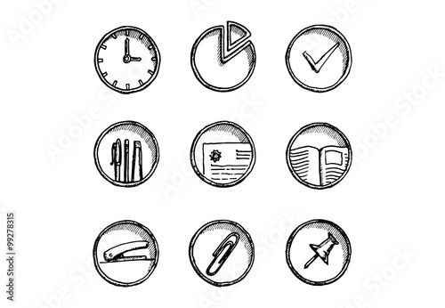 Hand drawn office icon set . Vector illustration.