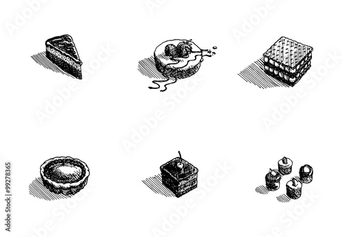 Hand drawn dessert set on white background. Vector illustration.