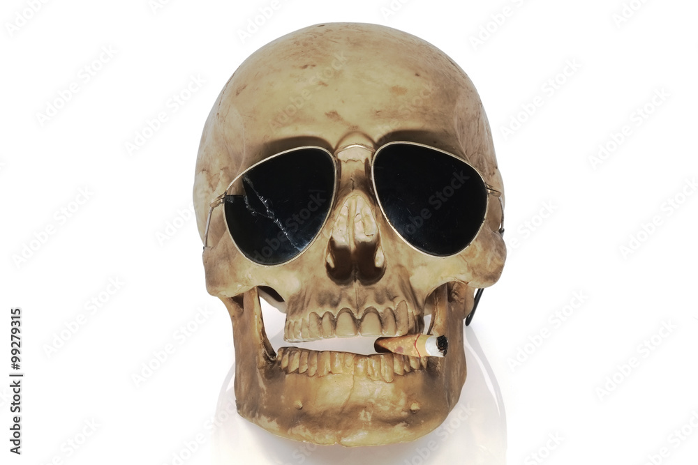 Skull head / Skull head with cigarette in mouth on white background. Skull head / Skull head with cigarette in mouth on white background.