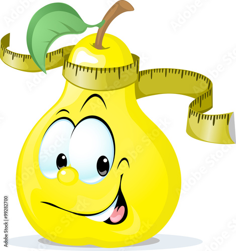 cute vector pear smiling with tape measure - vector illustration isolated on white background