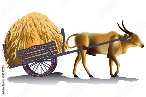 Hayrick in the buffalo cart vector illustration