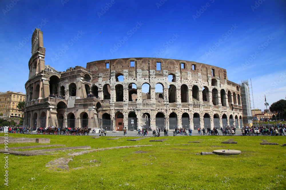 ROME, ITALY - APRIL 08: Many tourists visiting The Colosseum in