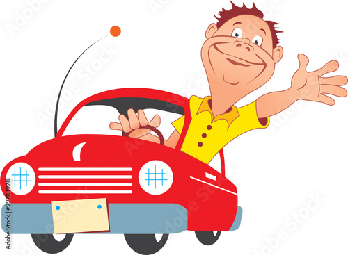 Happy man driving a new car