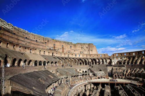 ROME; ITALY - APRIL 08: Ruins of the Colloseum and tourists in R