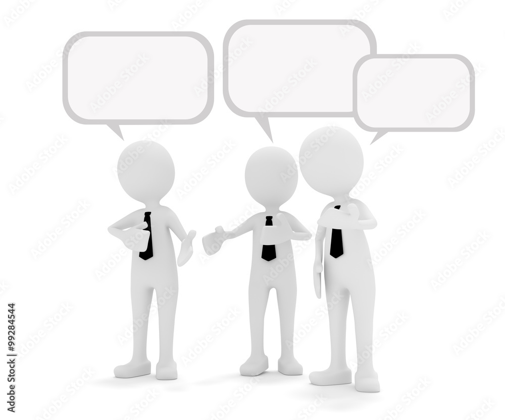 3D Männchen Diskussion Sprechblasen weiß 3D Männchen Diskussion Sprechblasen weiß