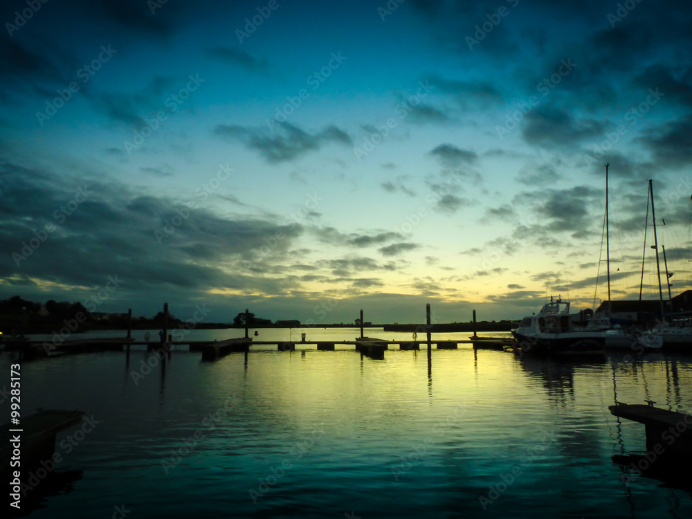 Sunset reflexion in port