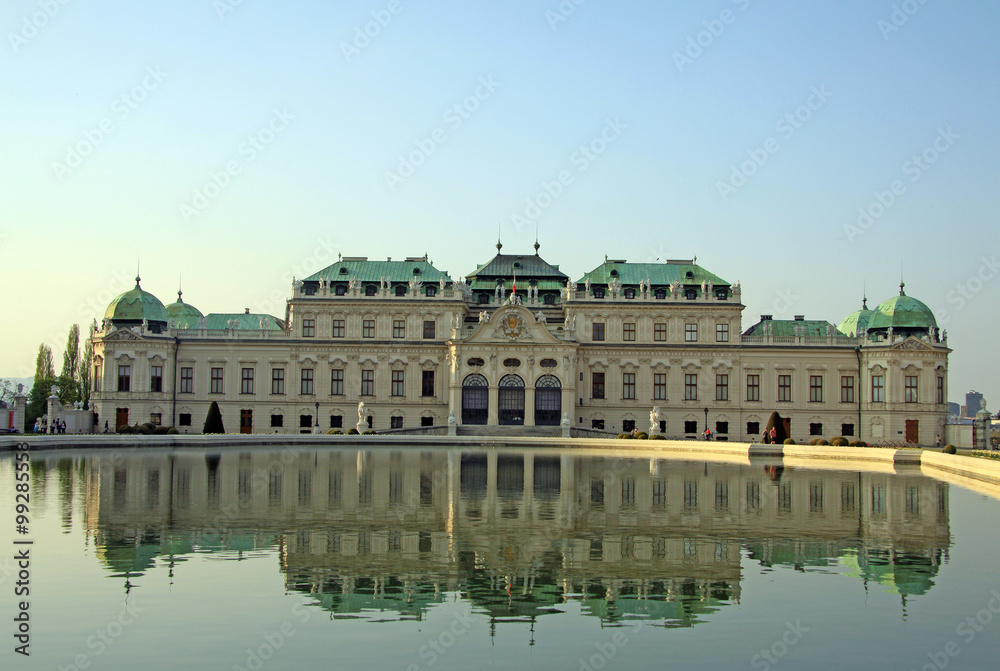 VIENNA, AUSTRIA - APRIL 25, 2013: Belvedere Palace on the sunset, Vienna, Austria