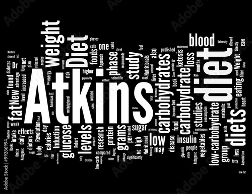 Atkins Diet word text on black background