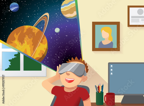 Man Experiences Virtual Reality Headset at Home