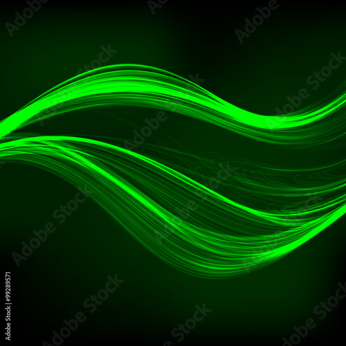 Abstract green waves on the dark background.