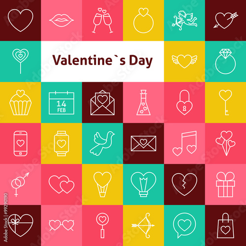 Vector Line Art Valentine Day Icons Set