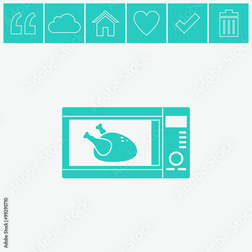 Microwave with chicken vector icon. Roast chicken symbol.