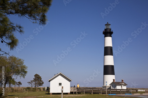 The classic Bodie Island lighthouse is a popular destination for tourists in the Outer Banks