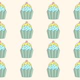 Doodle cupcakes seamless pattern