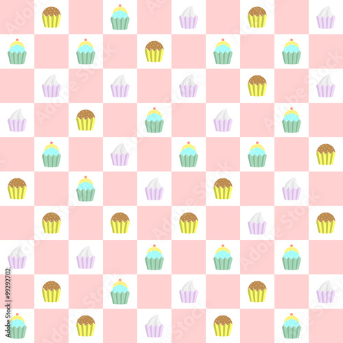 Doodle cupcakes seamless pattern
