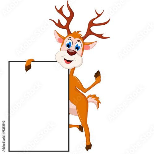 happy deer cartoon with blank sign