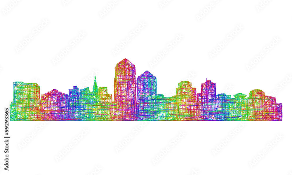 Albuquerque skyline silhouette - multicolor line art