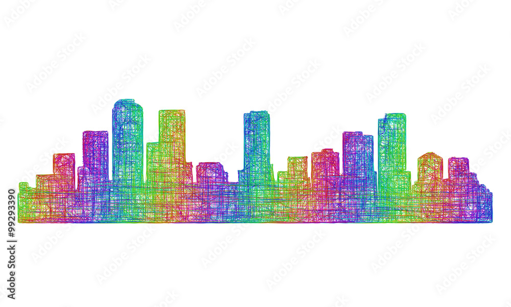 Denver skyline silhouette - multicolor line art