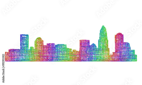 Charlotte skyline silhouette - multicolor line art