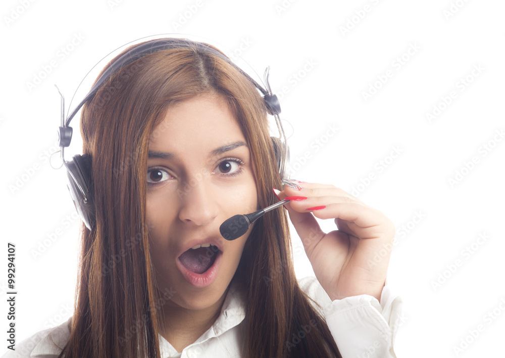 Female support operator with headset Female support operator with headset