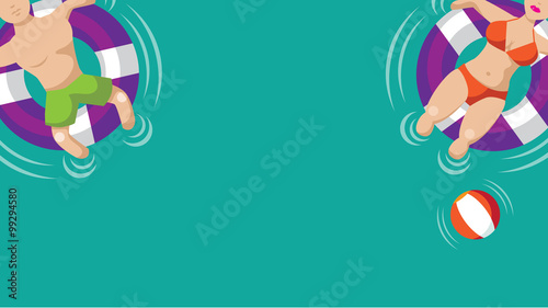 Spring break Floating couple widescreen background. EPS 10 vector.