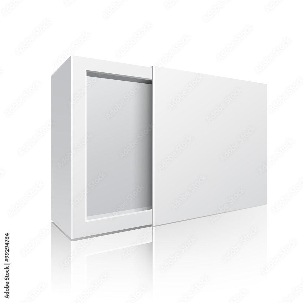 Opened White Modern Software Package Box For Your Products On White Background Isolated. Ready For Your Design. Product Packing. Vector EPS10 Opened White Modern Software Package Box For Your Products On White Background Isolated. Ready For Your Design. Product Packing. Vector EPS10