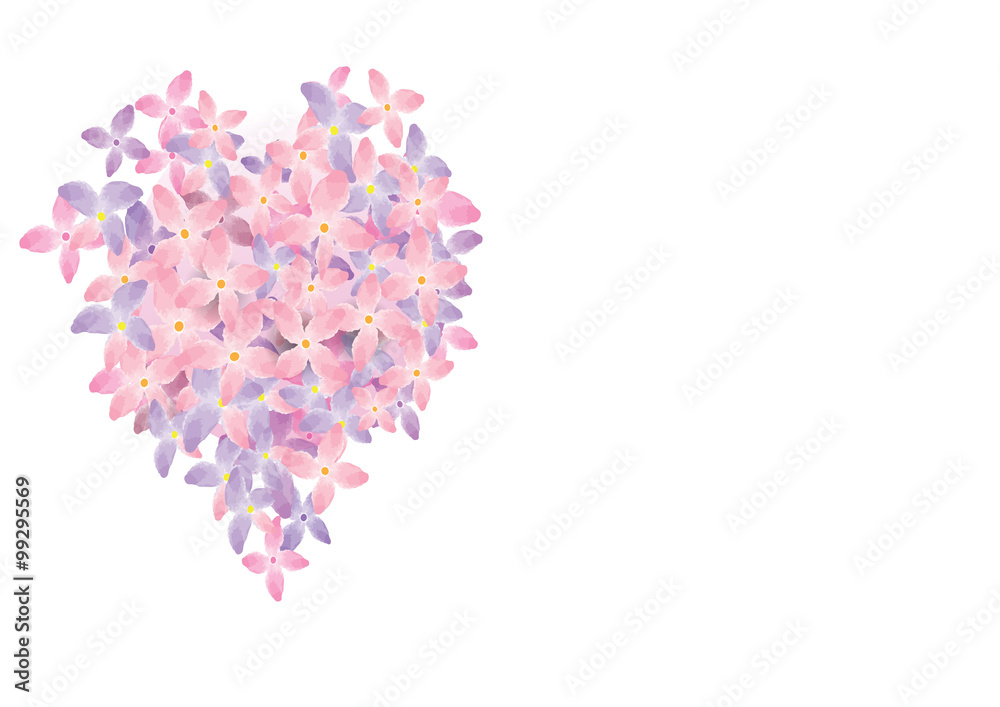 Hydrangea flowers ,pink flower  heart design vector illustration