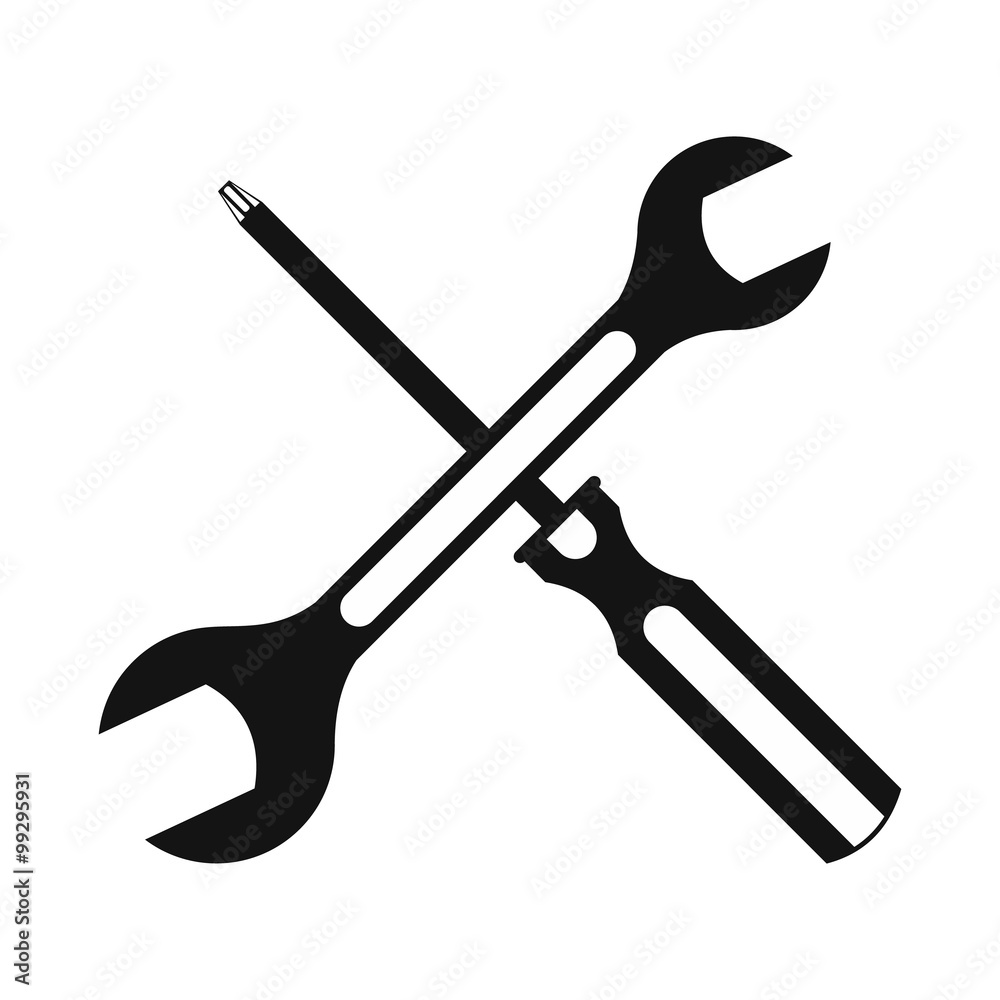 Black screwdriver and spanner flat icon Black screwdriver and spanner flat icon